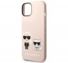 Karl Lagerfeld Silicone Karl & Choupette Apple iPhone 14 Magsafe hátlap tok, halvány rózsaszín