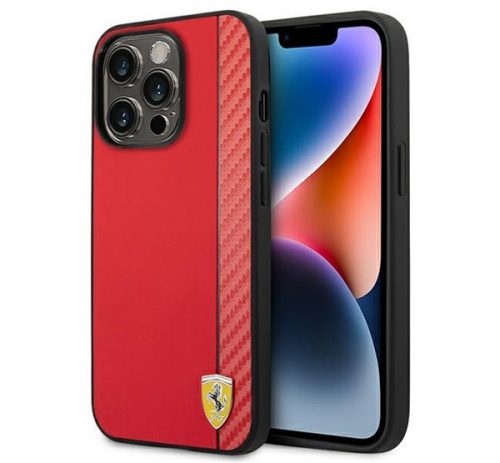 Ferrari Carbon Apple iPhone 14 Pro karbon hátlap tok, piros