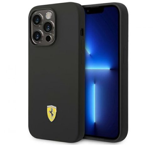 Ferrari Silicone Metal Apple iPhone 14 Pro hátlap tok, fekete