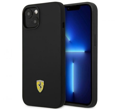 Ferrari Silicone Metal Apple iPhone 14 Plus hátlap tok, fekete