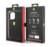 Ferrari Leather Stamp Sides Apple iPhone 14 Pro Max hátlap tok, fekete