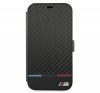 BMW M Collection PU Carbon Stripe Apple iPhone 13 Pro flip tok, fekete