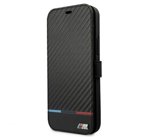 BMW M Collection PU Carbon Stripe Apple iPhone 13 flip tok, fekete