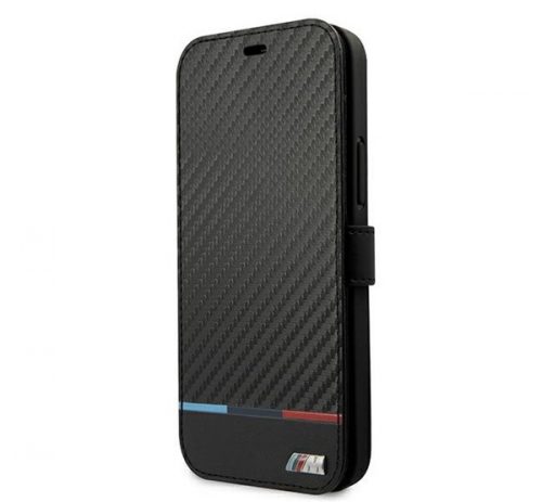 BMW M Collection PU Carbon Stripe Apple iPhone 13 Pro Max flip tok, fekete