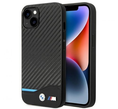 BMW Leather Carbon Apple iPhone 14 Plus hátlap tok, fekete