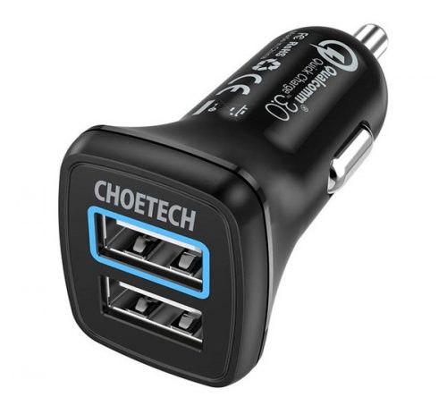 Choetech QC 3.0 autós töltő, 30W, 2XUSB, fekete