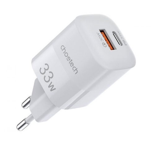 Choetech hálózati töltő adapter 2xUSB, 33W, fehér