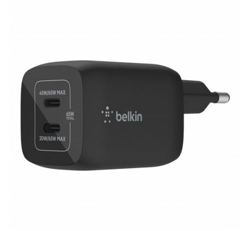 Belkin Boost Chagre hálózati gyorstöltő 2xType-C, 65W, fekete