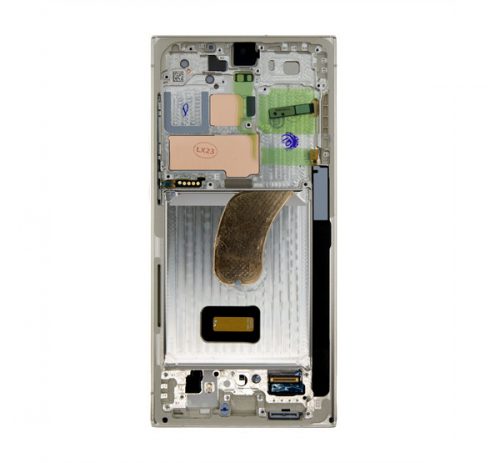 Samsung S918 Galaxy S23 Ultra kompatibilis LCD kijelző + érintő, kerettel, krém