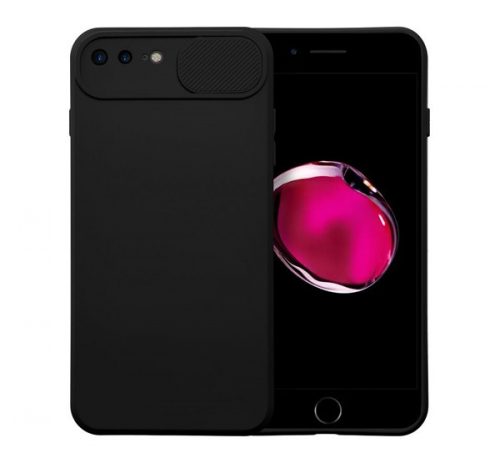 Slide Apple iPhone 7 Plus/8 Plus, kameravédős szilikon tok, fekete