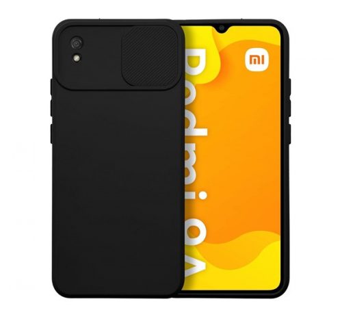 Slide Xiaomi Redmi 9A/9AT, kameravédős szilikon tok, fekete