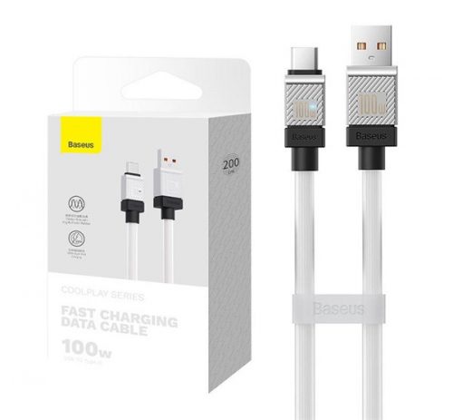 Baseus CoolPlay USB / Type-C töltő- és adatkábel, 100W, 2m, fehér