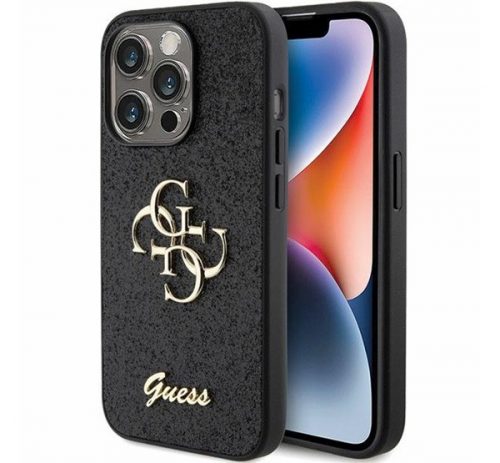 Guess Glitter Script Big 4G Apple iPhone 15 Pro hátlap tok, fekete