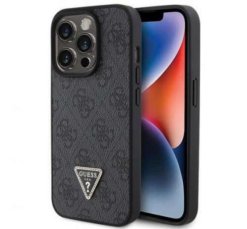 Guess Leather 4G Diamond Triangle Apple iPhone 15 Pro hátlap tok, fekete