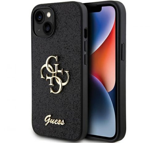 Guess Glitter Script Big 4G Apple iPhone 15 Plus hátlap tok, fekete