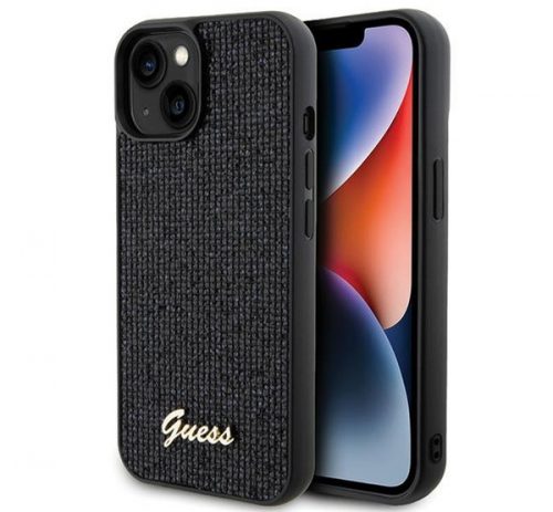 Guess Disco Metal Script Apple iPhone 15 hátlap tok, fekete