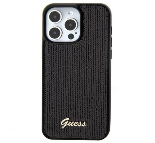 Guess Sequin Script Metal Apple iPhone 15 hátlap tok, fekete