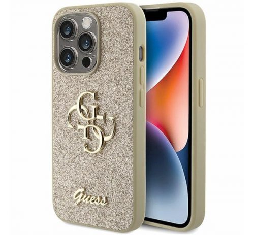 Guess Glitter Script Big 4G Apple iPhone 15 Pro Max hátlap tok, arany