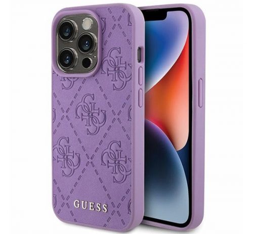 Guess Leather 4G Stamped Apple iPhone 15 Pro Max hátlap tok, lila