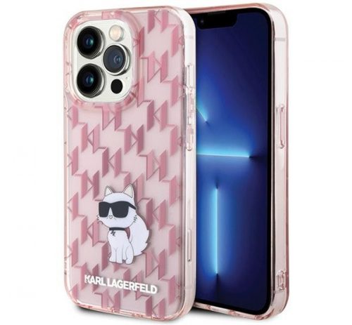 Karl Lagerfeld Monogram Choupette Apple iPhone 15 Pro Max hátlap tok, rózsaszín