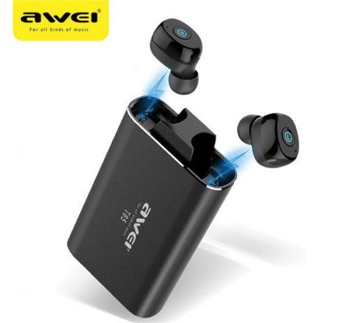 Awei T85 bluetooth 5.0 TWS fülhallgató és power bank 1800mAh, fekete