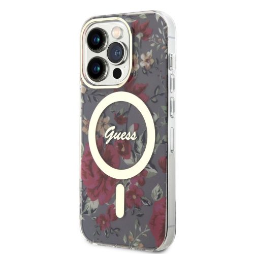 Guess IML Flowers MagSafe Apple iPhone 14 Pro hátlap tok, khaki