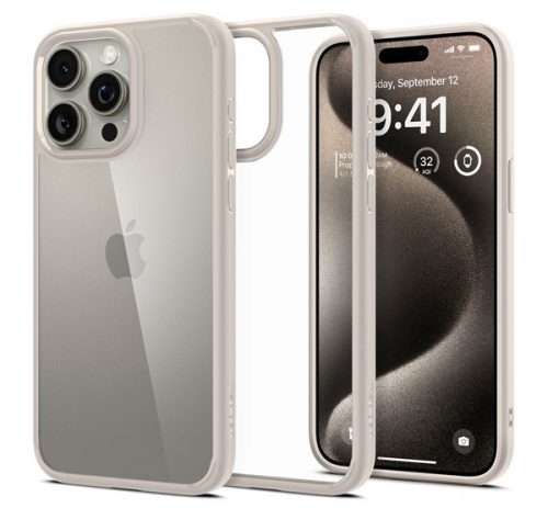 Spigen Ultra Hybrid Apple iPhone 15 Pro tok bézs kerettel, átlátszó