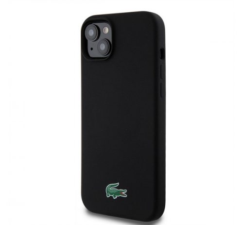 Lacoste Microfiber Croc Logo MagSafe iPhone 15 Plus szilikon tok, fekete