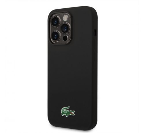 Lacoste Microfiber Croc Logo MagSafe iPhone 15 Pro szilikon tok, fekete