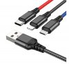 HOCO X76 3in1 USB / Lightning / MicroUSB / Type-C töltő- és adatkábel, fekete-piros-kék