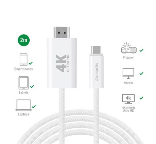 4smarts USB Type-C / HDMI kábel, 2m, fehér