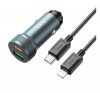 Hoco Z49B autós töltő USB QC 18W + Type-C 20W Type-C kábellel,  (Lightning iPhone PD38W) metál szürke