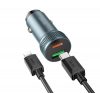 Hoco Z49B autós töltő USB QC 18W + Type-C 20W Type-C kábellel,  (Lightning iPhone PD38W) metál szürke