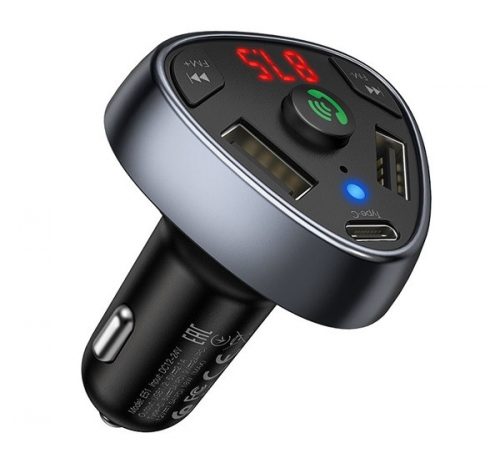 Hoco E51 autós szivargyújtó töltő, (PD18W + USB 2,1A) bluetooth FM transmitterrel, fekete