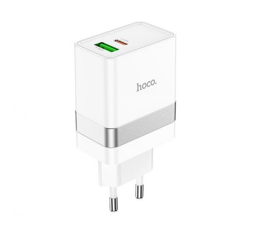 Hoco N21 hálózati töltő Type-C + USB, QC 3.0, PD, 30W, fehér