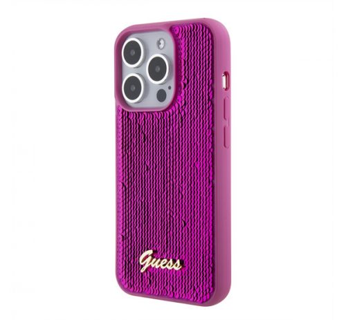 Guess Sequin Script Logo iPhone 15 tok, magenta