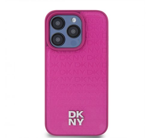 DKNY PU Leather Repeat Pattern Stack Logo Apple iPhone 15 Pro Magsafe tok, rózsaszín