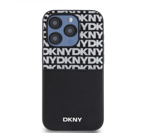 DKNY PU Leather Repeat Pattern Card Pocket Apple iPhone 15 Pro tok, fekete