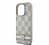 DKNY PU Leather Checkered Pattern and Stripe Apple iPhone 15 Pro tok, bézs