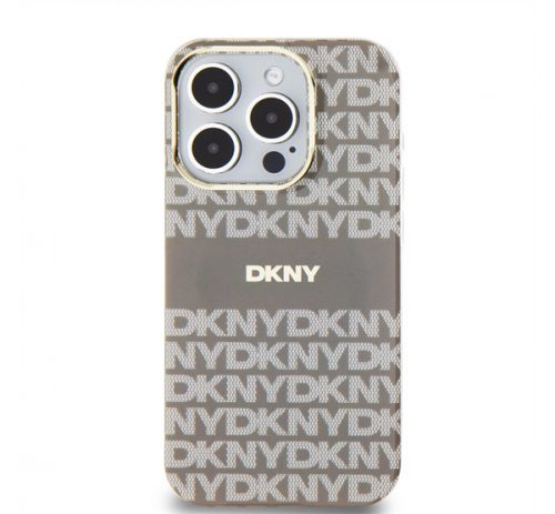 DKNY PC/TPU Repeat Pattern Tonal Stripe Apple iPhone 15 Pro Magsafe tok, bézs