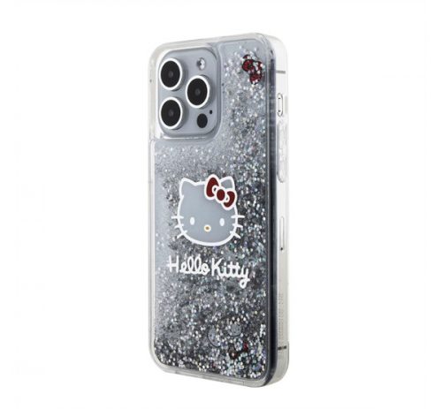 Hello Kitty Liquid Glitter Electroplating Head Logo Apple iPhone 15 Pro Max hátlap tok, átlátszó