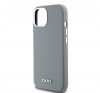 DKNY Liquid Silicone Silver Metal Logo Magsafe iPhone 15 hátlap tok, szürke