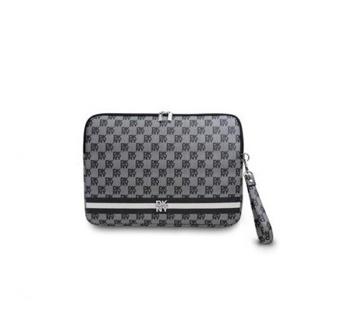 DKNY PU Leather Checkered Pattern and Stripe Laptop táska, 13-14", fekete