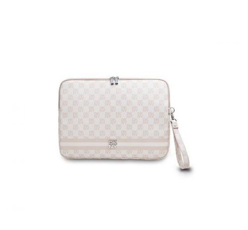 DKNY PU Leather Checkered Pattern and Stripe Laptop táska, 13-14", rózsaszín