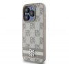 DKNY PU Leather Checkered Pattern and Stripe iPhone 13 Pro hátlap tok, bézs