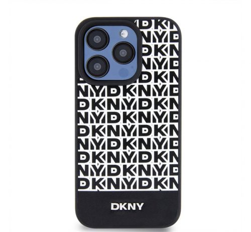 DKNY PU Leather Repeat Pattern Bottom Stripe iPhone 12/12 Pro hátlap tok, fekete