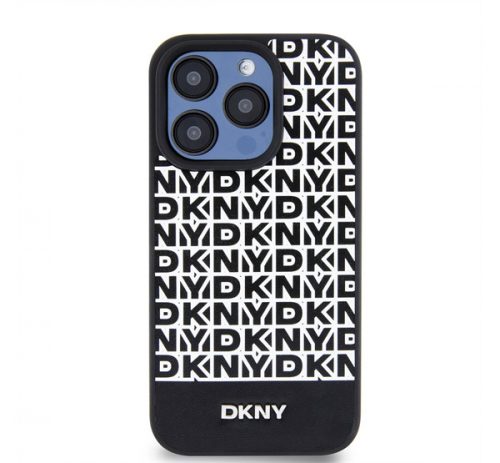 DKNY PU Leather Repeat Pattern Bottom Stripe iPhone 15 Pro Max hátlap tok, fekete