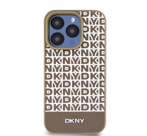 DKNY PU Leather Repeat Pattern Bottom Stripe iPhone 15 Pro Max hátlap tok, barna