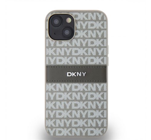 DKNY PU Leather Repeat Pattern Tonal Stripe Apple iPhone 14 hátlap tok, bézs