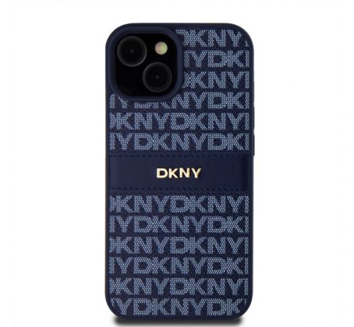 DKNY PU Leather Repeat Pattern Tonal Stripe Apple iPhone 15 hátlap tok, kék